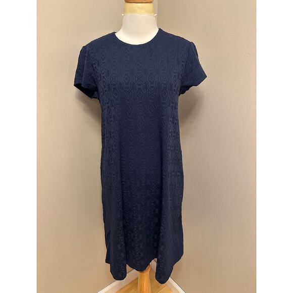 NWT J. McLaughlin Mini Wave Bubble Jacquard Swing Dress Navy Sz Medium - Picture 2 of 10
